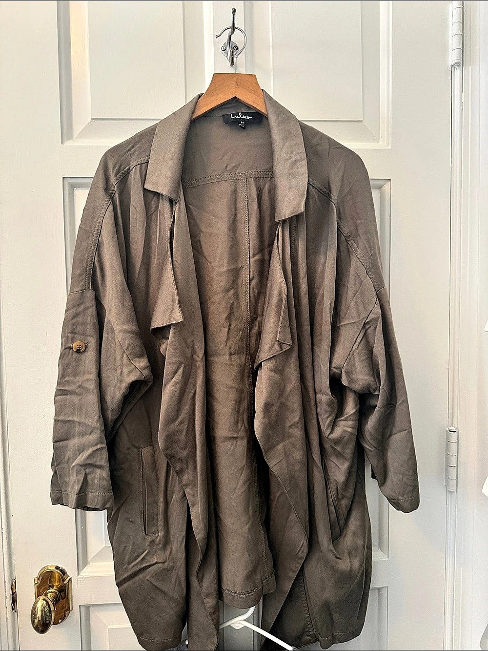 Lulus Lucky Break Olive Oversized Jacket Brown Medium